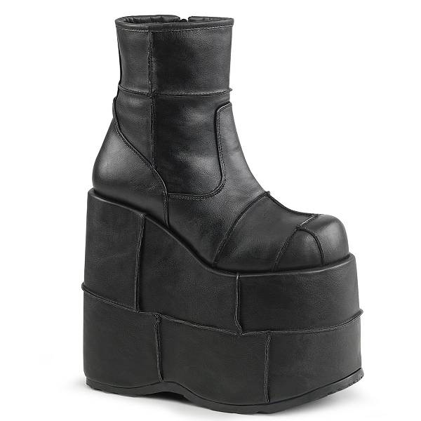 Demonia Women's Stack-201 Platform Boots - Black Vegan Leather D2381-79US Clearance